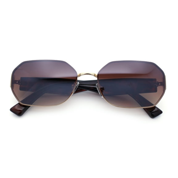Womens Retro Dad Fashion Metal Rim Octagonal Rectangle Classy Sunglasses Gold - Brown