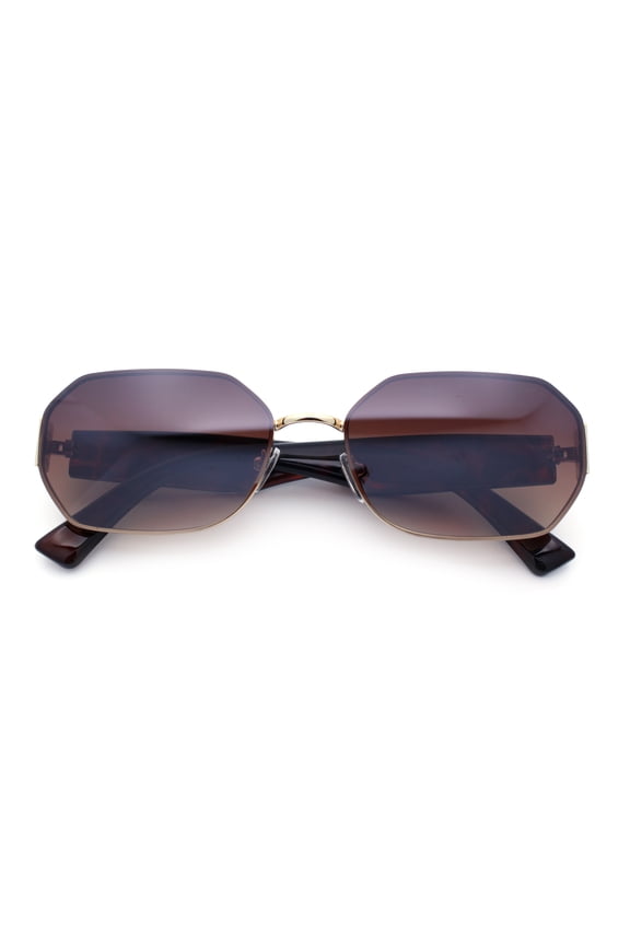 Womens Retro Dad Fashion Metal Rim Octagonal Rectangle Classy Sunglasses Gold - Brown