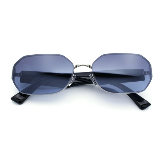 Womens Retro Dad Fashion Metal Rim Octagonal Rectangle Classy Sunglasses Silver - Smoke