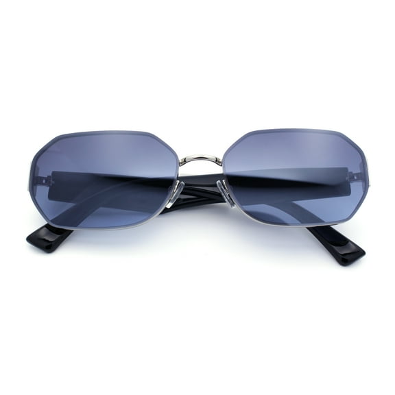 Womens Retro Dad Fashion Metal Rim Octagonal Rectangle Classy Sunglasses Silver - Smoke