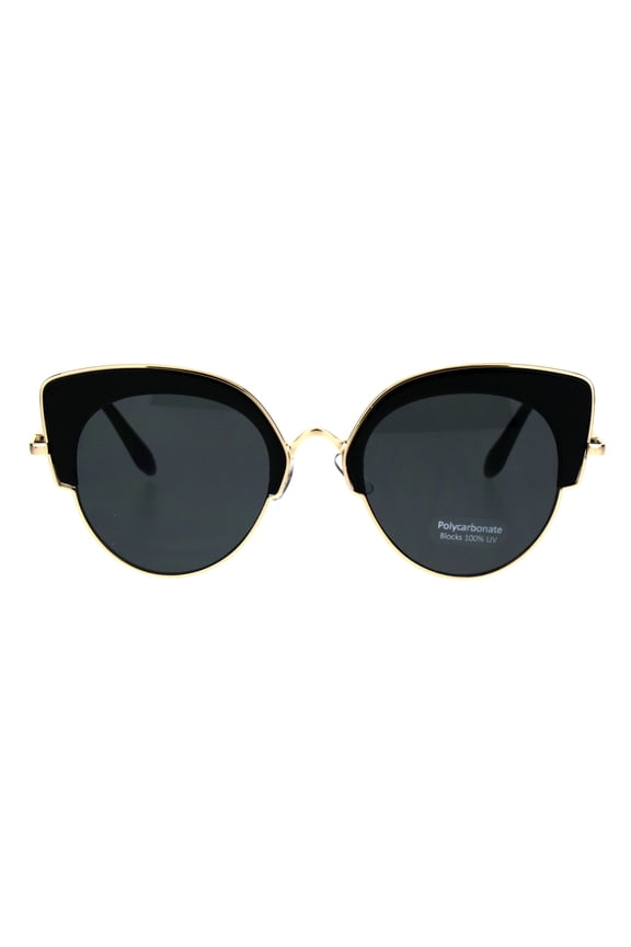 Womens Retro Designer Fashion Half Rim Cat Eye Mod Sunglasses All Black