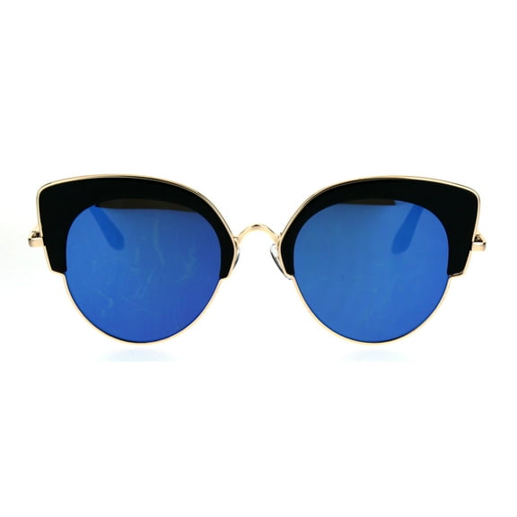 Womens Retro Designer Fashion Half Rim Cat Eye Mod Sunglasses Black Blue