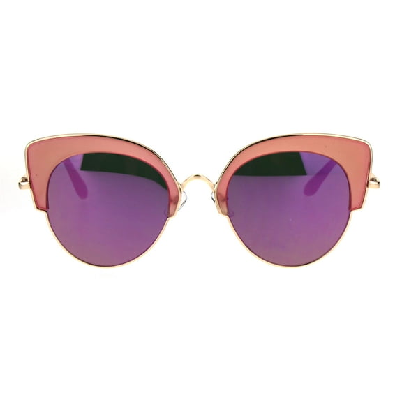 Womens Retro Designer Fashion Half Rim Cat Eye Mod Sunglasses Pink Purple