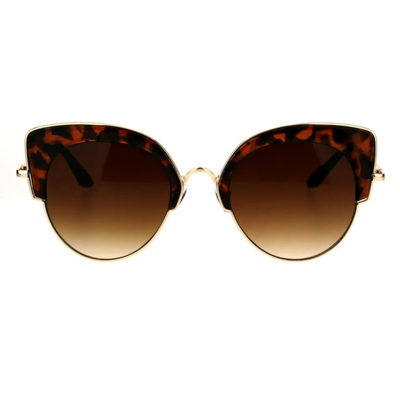 Womens Retro Designer Fashion Half Rim Cat Eye Mod Sunglasses Tortoise Brown