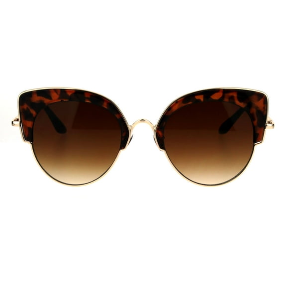 Womens Retro Designer Fashion Half Rim Cat Eye Mod Sunglasses Tortoise Brown