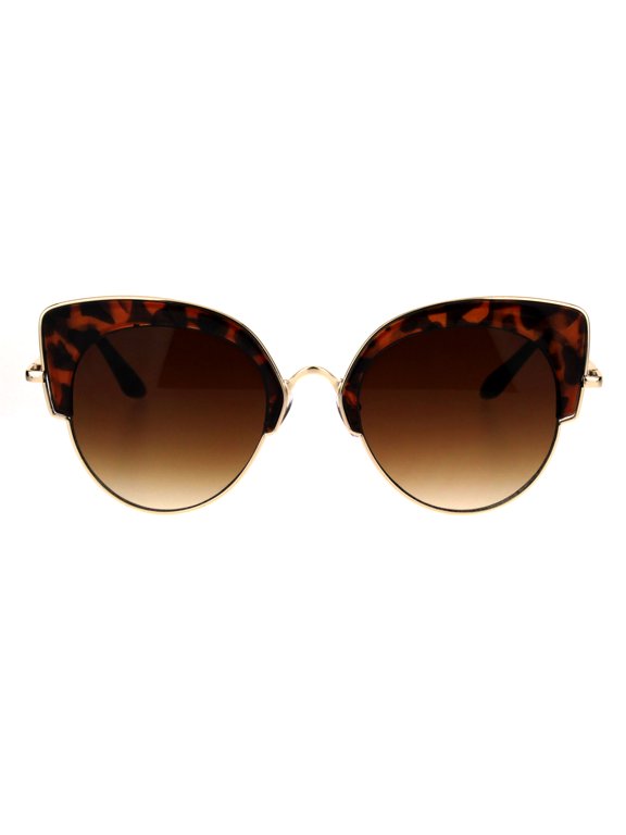 Womens Retro Designer Fashion Half Rim Cat Eye Mod Sunglasses Tortoise Brown