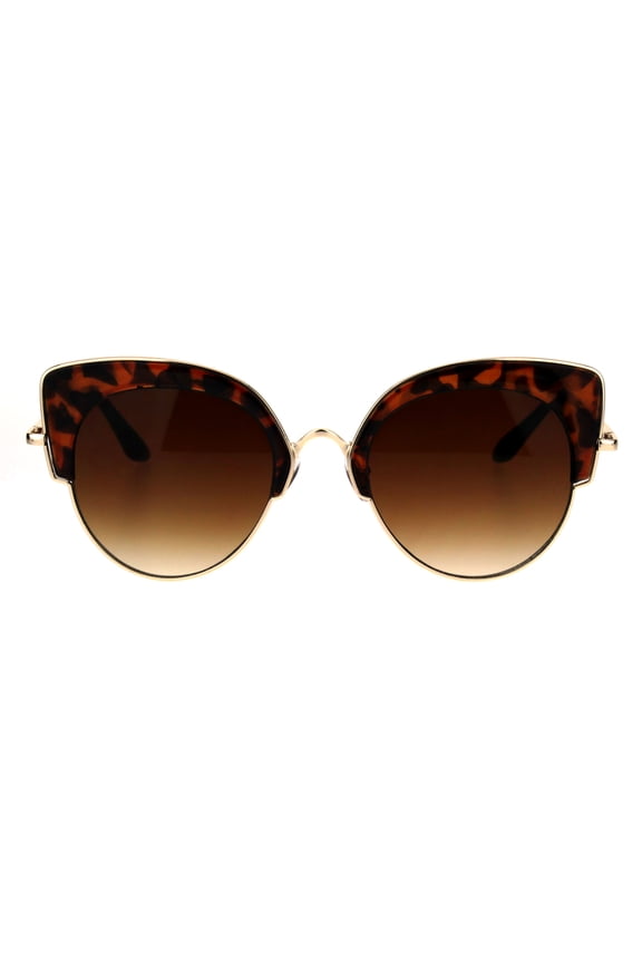 Womens Retro Designer Fashion Half Rim Cat Eye Mod Sunglasses Tortoise Brown