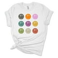 thumbnail image 1 of Womens Retro Distressed Happy Face Smile Repeat Unisex Fit Short Sleeve T-shirt Graphic Tee-White-large, 1 of 4