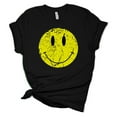 thumbnail image 1 of Womens Retro Distressed Happy Face Smile Unisex Fit Short Sleeve T-shirt Graphic Tee-Black-xxxl, 1 of 4