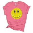 thumbnail image 1 of Womens Retro Distressed Happy Face Smile Unisex Fit Short Sleeve T-shirt Graphic Tee-Pink-medium, 1 of 4