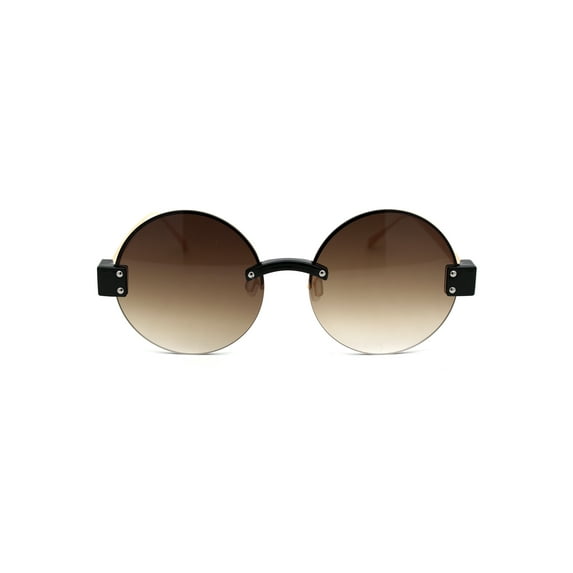 Womens Retro Exposed Lens Round Circle Lens 80s Sunglasses Black Gold Brown