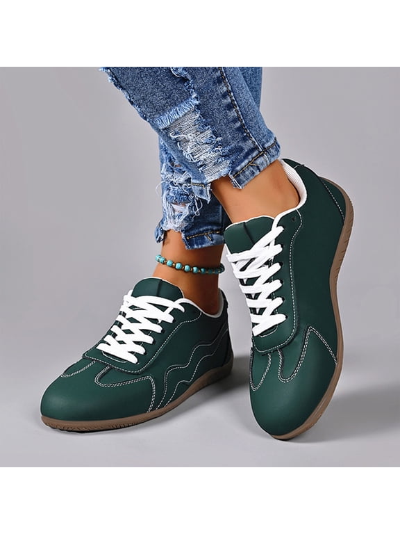 Womens Retro Fashion Sneakers Classic Casual Sneakers Low-Top Lace-Up Rubber Sole Non-slip Walking Shoes for Women Comfortable Breathable Flat Shoes
