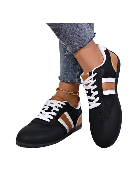 Womens Retro Fashion Sneakers, Low-Top Lace Up Color Block Casual Shoes,Lightweight Flexible Walking Shoes for Women Daily Commute and Exercise