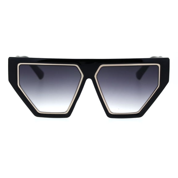 Womens Retro Flat Top Futuristic Mod Squared Cat Eye Sunglasses Black Smoke