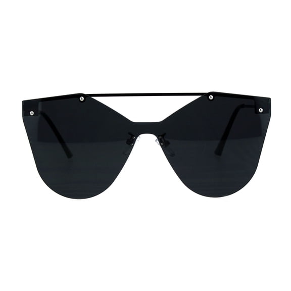 Womens Retro Futuristic Rimless Butterfly Shield Sunglasses All Black