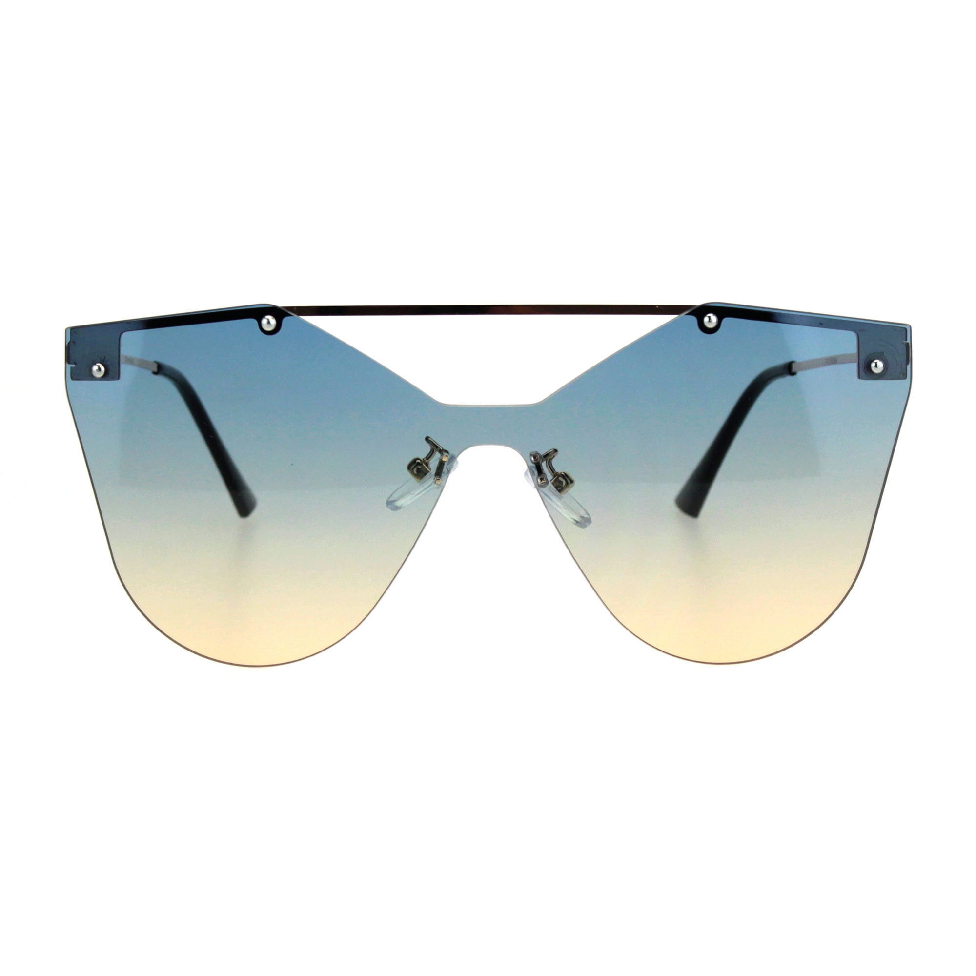 Womens Retro Futuristic Rimless Butterfly Shield Sunglasses Gold