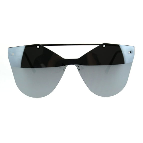 Womens Retro Futuristic Rimless Butterfly Shield Sunglasses Silver Mirror