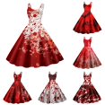 thumbnail image 1 of Womens Retro Halloween Print Casual Long Dress - Funny Graphic Strap Sundress for Party Vacation, 1 of 4