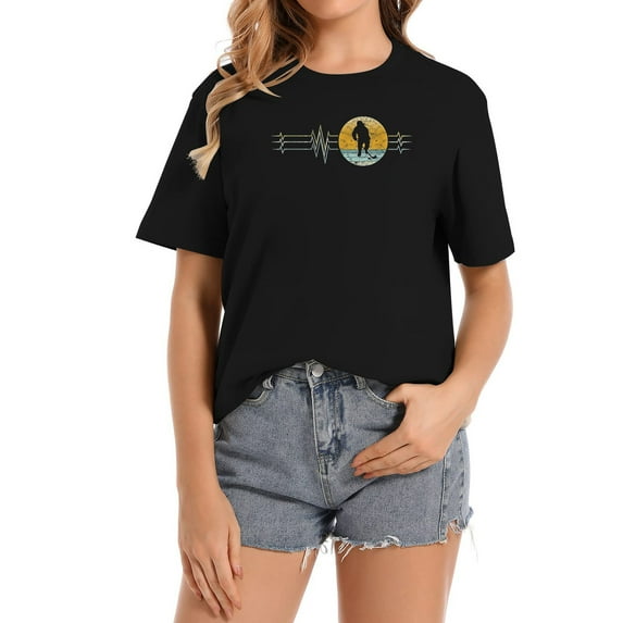 Womens Retro Heartbeat Hockey Sport Lifeline Vintage Gift T-Shirt Black