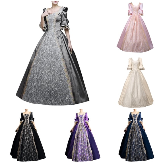 Womens Retro High Waist Long Dress - Lace Panel Trumpet Sleeve Vintage Column Gown for Formal Evening Party
