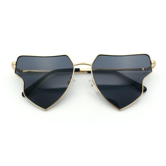 Womens Retro Hippie Hipster Metal Rim Butterfly Shape Sunglasses Gold - Black