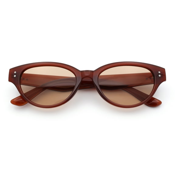 Womens Retro Hipster Cat Eye Horn Rim Plastic Fashion Sunglasses All Brown