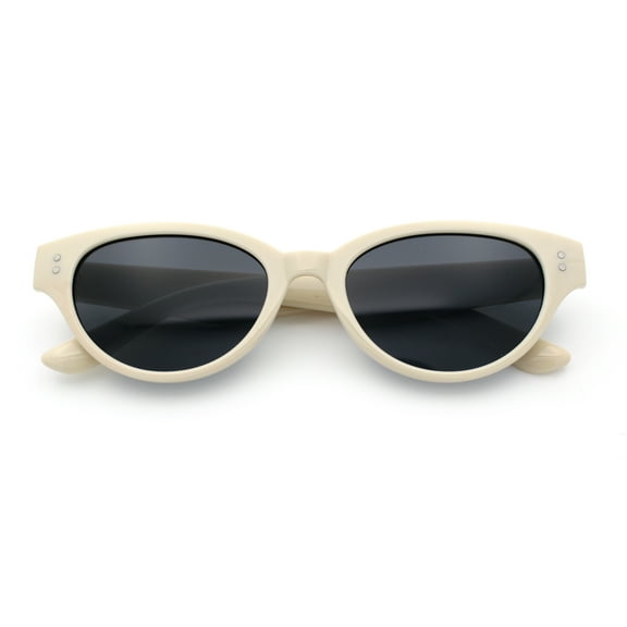 Womens Retro Hipster Cat Eye Horn Rim Plastic Fashion Sunglasses Ivory - Black