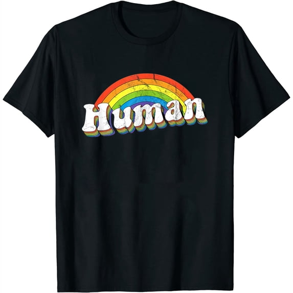 Womens Retro Human Lgbtq 70S Gay Pride Flag Lgbt T-Shirt Black Large