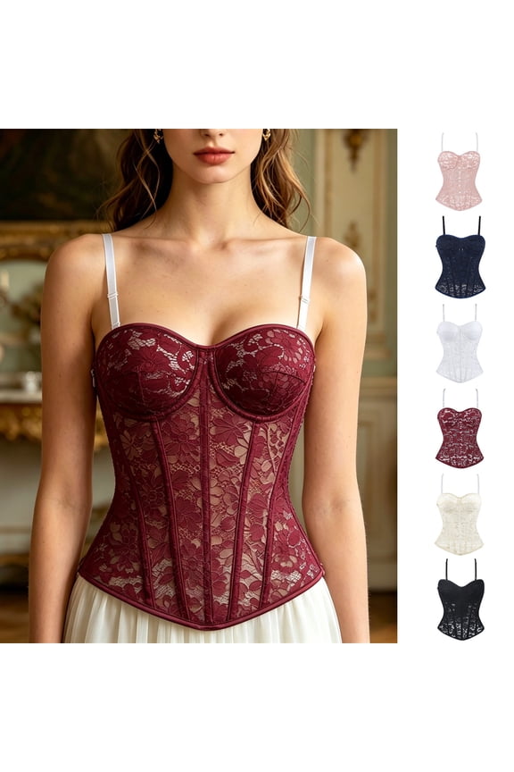 Womens Retro Jacquard Bustier Corset Lace-Up Waist Cincher Vintage Top Elegant Shapewear Pink L