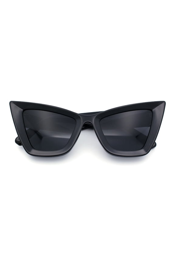 Womens Retro Large Gothic Cat Eye Thick Plastic Retro 80s Squared Sunglasses All Black