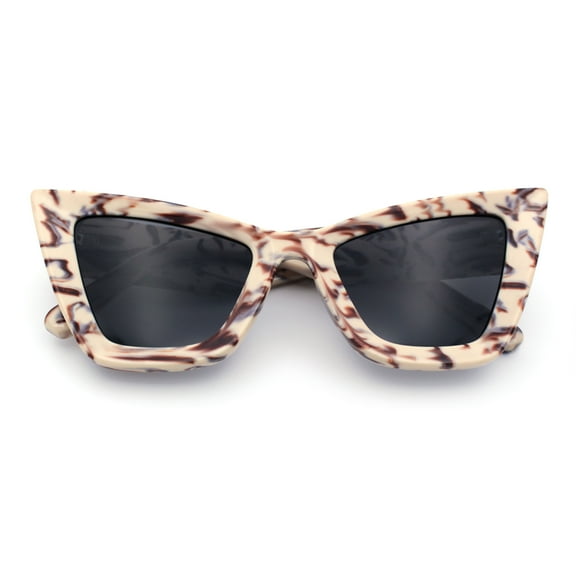 Womens Retro Large Gothic Cat Eye Thick Plastic Retro 80s Squared Sunglasses Beige Marble - Black