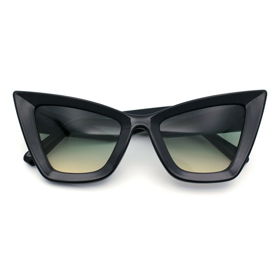 Womens Retro Large Gothic Cat Eye Thick Plastic Retro 80s Squared Sunglasses Black - Green Beige