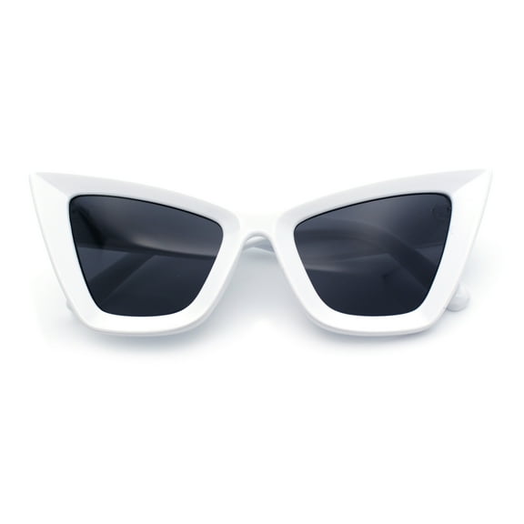 Womens Retro Large Gothic Cat Eye Thick Plastic Retro 80s Squared Sunglasses White - Black