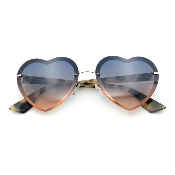 Womens Retro Luxe Hippie Rimless Heart Shape Metal Rim Sunglasses Gold Beige Tort - Black Beige