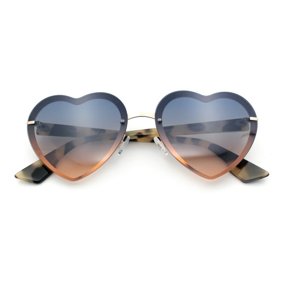 Womens Retro Luxe Hippie Rimless Heart Shape Metal Rim Sunglasses Gold Beige Tort - Black Beige