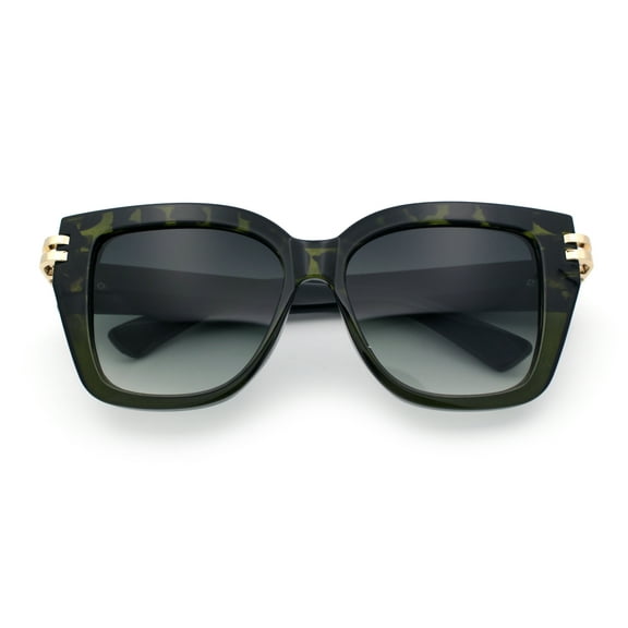 Womens Retro Metal Hinge Thick Horn Rim Rectangular Fashion Sunglasses Green Tortoise - Green