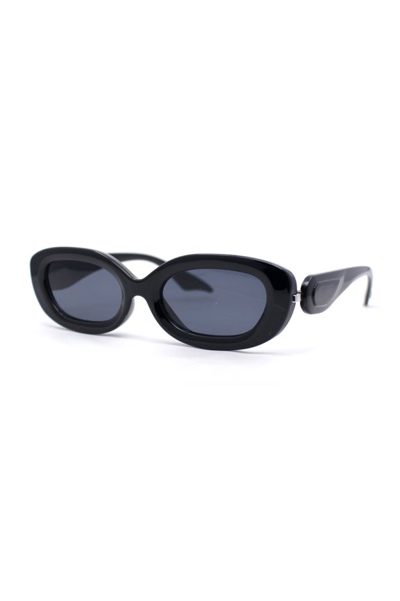 Womens Retro Mod Oval Thick Plastic Fashion Chic Sunglasses All Black