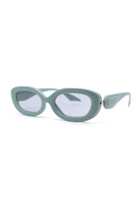 Womens Retro Mod Oval Thick Plastic Fashion Chic Sunglasses Green - Grey