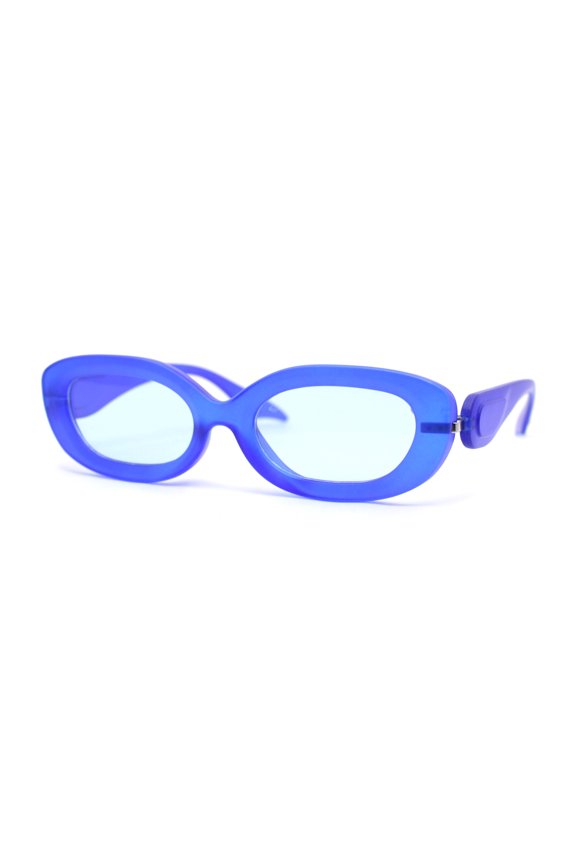 Womens Retro Mod Oval Thick Plastic Fashion Chic Sunglasses Navy - Blue