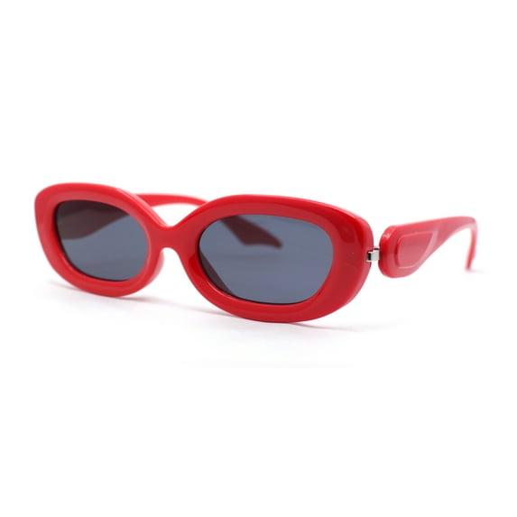 Womens Retro Mod Oval Thick Plastic Fashion Chic Sunglasses Red - Black