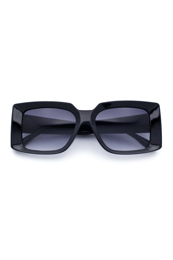 Womens Retro Mod Rectangle Thick Plastic Luxury Minimalist Plastic Sunglasses Black - Smoke