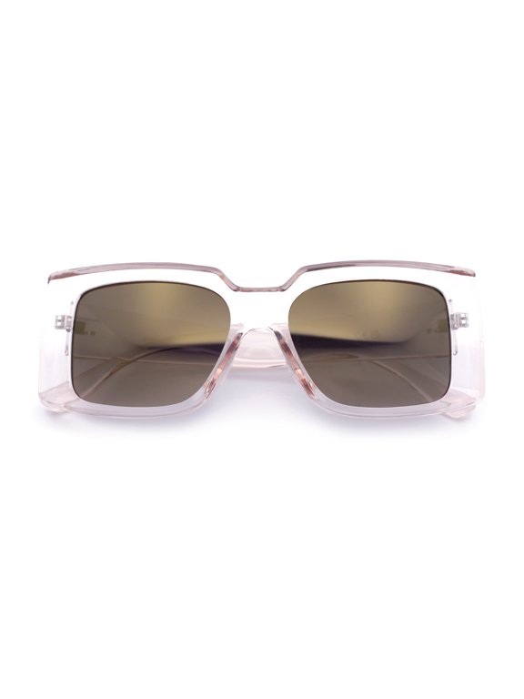 Womens Retro Mod Rectangle Thick Plastic Luxury Minimalist Plastic Sunglasses Pink - Gold Mirror