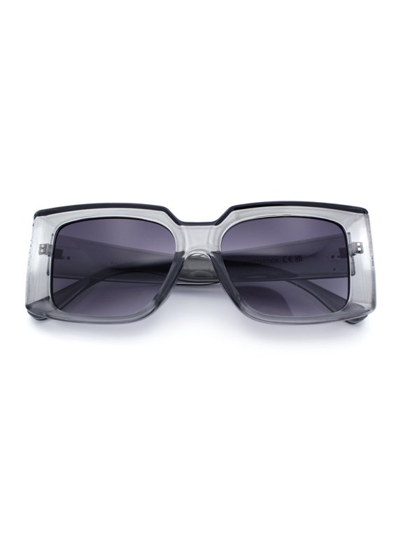 Womens Retro Mod Rectangle Thick Plastic Luxury Minimalist Plastic Sunglasses Slate - Smoke