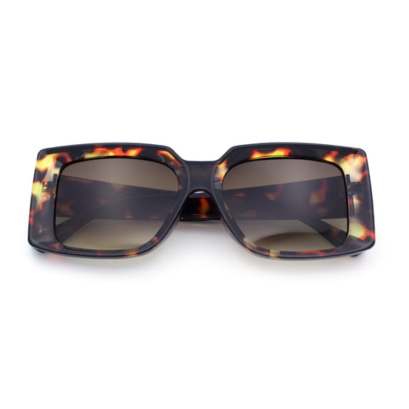 Womens Retro Mod Rectangle Thick Plastic Luxury Minimalist Plastic Sunglasses Tortoise - Brown
