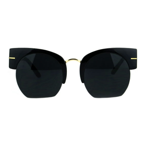 Womens Retro Mod Thick Plastic Half Horn Rim Crop Bottom Sunglasses All Black
