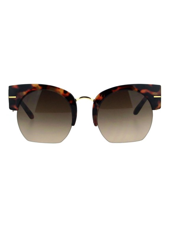 Womens Retro Mod Thick Plastic Half Horn Rim Crop Bottom Sunglasses Tortoise Brown
