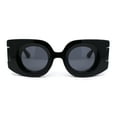 thumbnail image 1 of Womens Retro Mod Thick Plastic Rectangle Round Lens Sunglasses All Black, 1 of 4