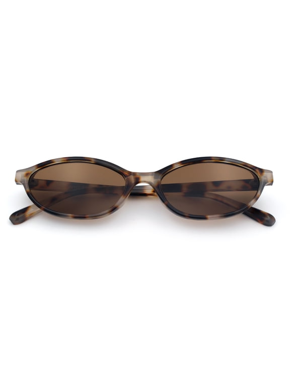 Womens Retro Narrow Oval Sunglasses Small Slim Y2K Shades UV400 / Tortoise - Brown