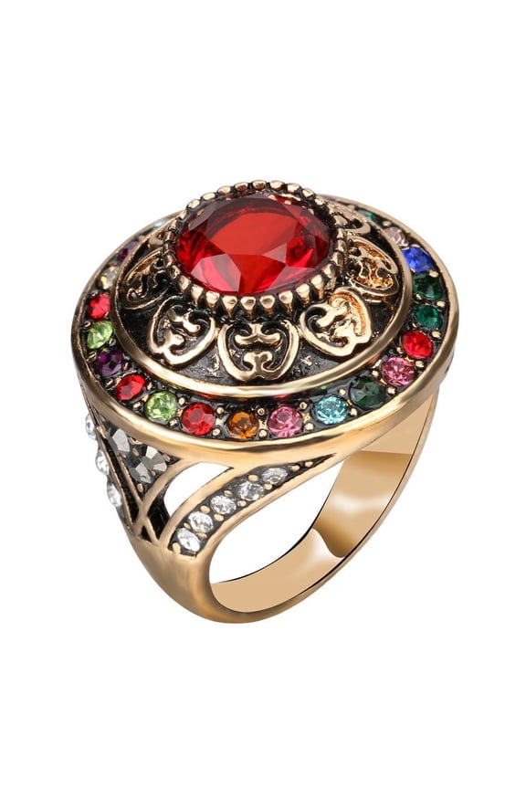 Womens Retro Natural Persian Jade Gold Plated Hollow Carved Alloy Ring, Electroplated, Artificial Gemstone Inlay