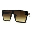 thumbnail image 1 of Womens Retro Oversize Angular Flat Top Shield Plastic Frame Rimless Sunglasses Tortoise Brown, 1 of 4